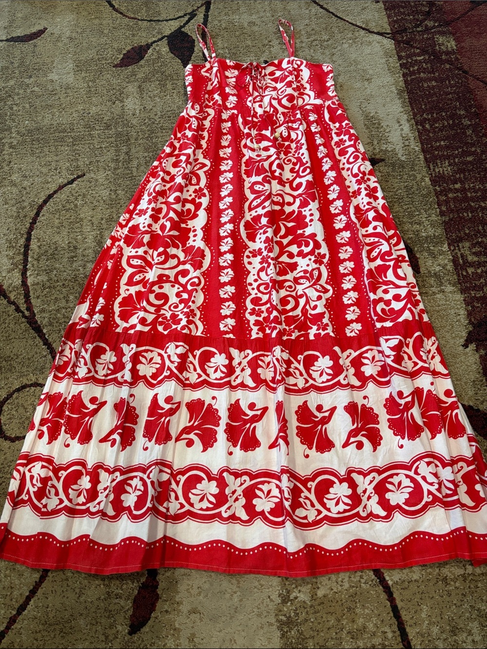 Japna Red and White Smocked Sundress Top